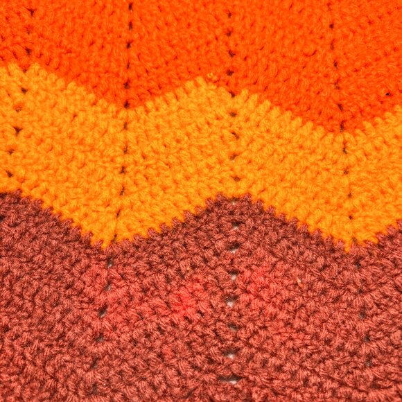 Homemade Crocheted Chevron Zig Zag Afghan Throw Blanket Retro Brown 59" x 55" - Picture 9 of 15